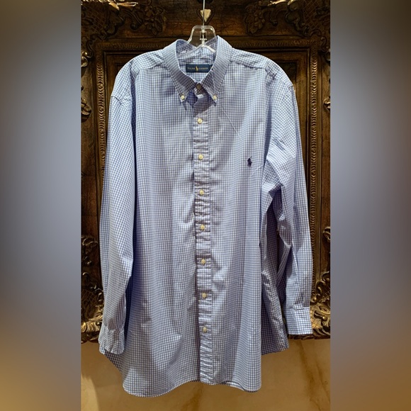 Polo men blue check dress shirt men’s size 2XB XXL - Picture 12 of 17